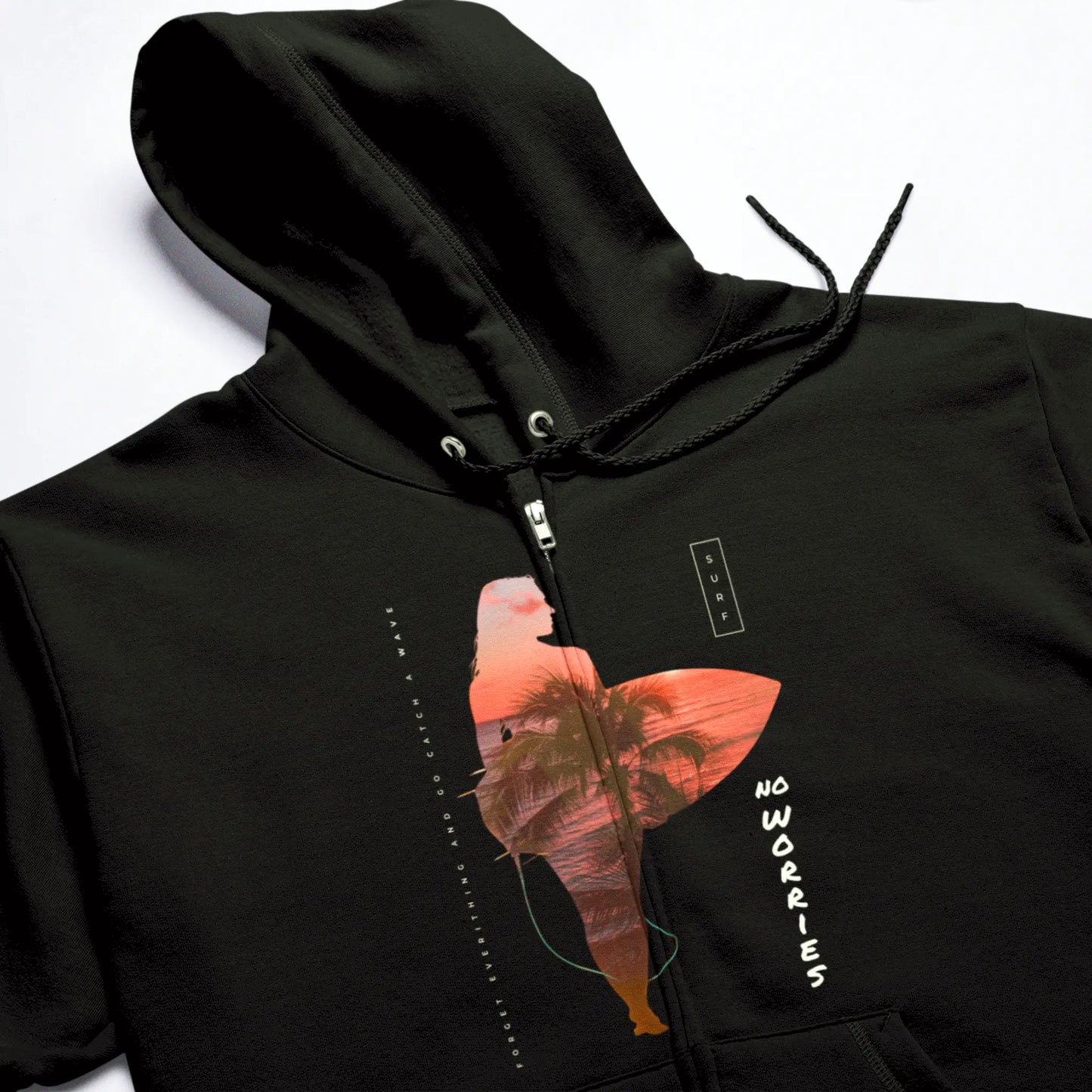 Black surf zip hoodie for beach lifestyle lovers – Μαύρο zip hoodie surfing για λάτρεις του παραθαλάσσιου lifestyle