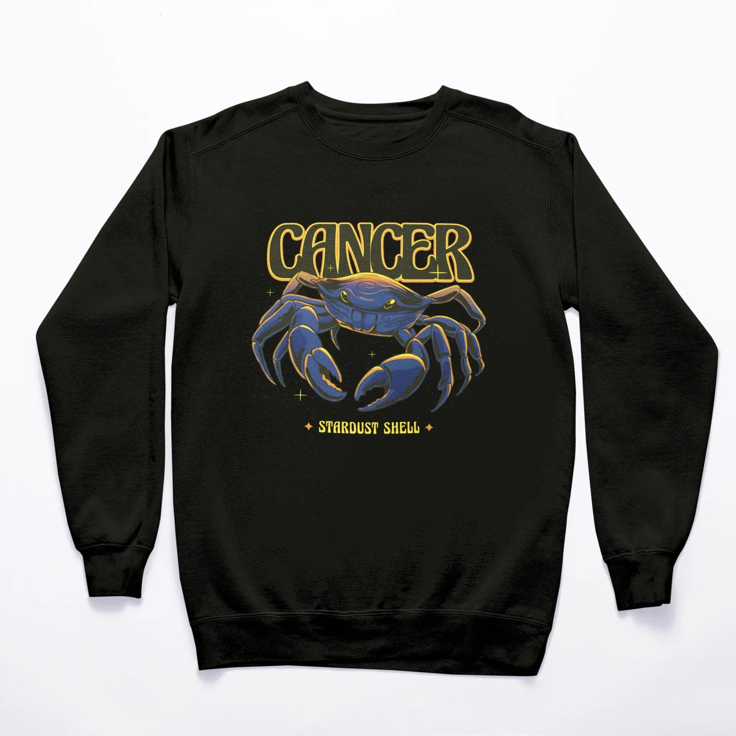 Black sweatshirt Cancer zodiac crab glowing cosmic print | Μαύρο φούτερ με καβούρι ζώδιο Καρκίνος σε φωτεινή κοσμική εκτύπωση