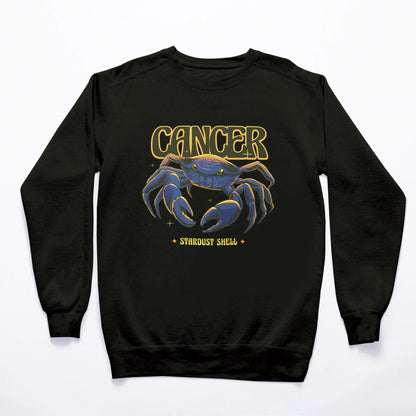 Black sweatshirt Cancer zodiac crab glowing cosmic print | Μαύρο φούτερ με καβούρι ζώδιο Καρκίνος σε φωτεινή κοσμική εκτύπωση