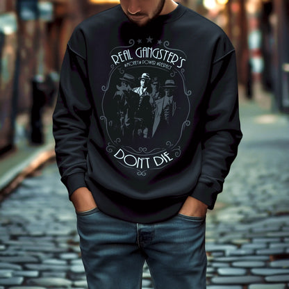 Black sweatshirt showcasing old-school gangsters with fedora hats – Μαύρο φούτερ με παραδοσιακούς γκάνγκστερ με καπέλα fedora