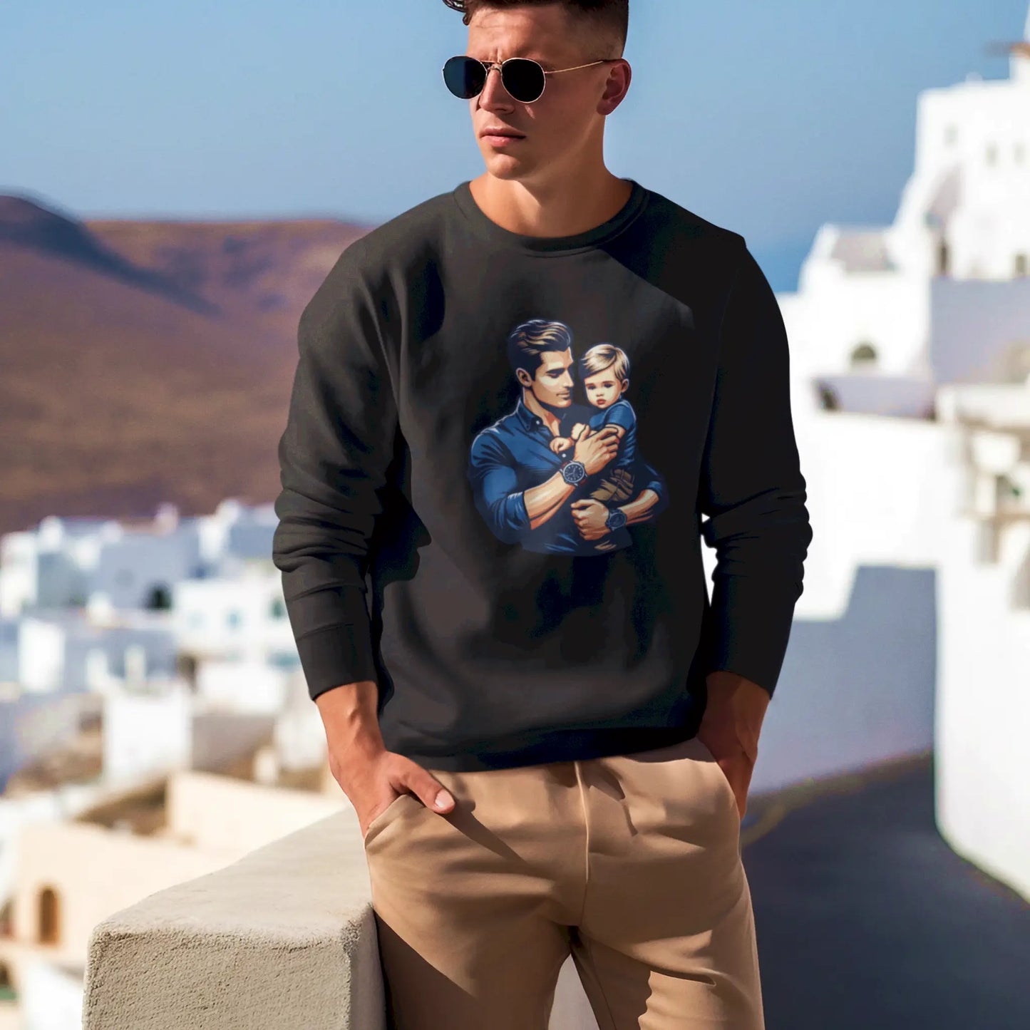 Black sweatshirt with emotional dad and son design – Μαύρο φούτερ με συγκινητικό σχέδιο μπαμπά και γιου.