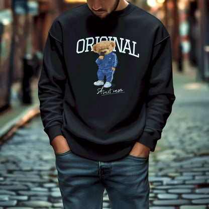 Black sweatshirt with sleek urban bear design – Μαύρο φούτερ με κομψό σχέδιο αστικού αρκούδου