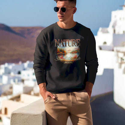 Black sweatshirt with warm sunset over mountains – μαύρη μπλούζα φούτερ με ζεστό ηλιοβασίλεμα πάνω από βουνά