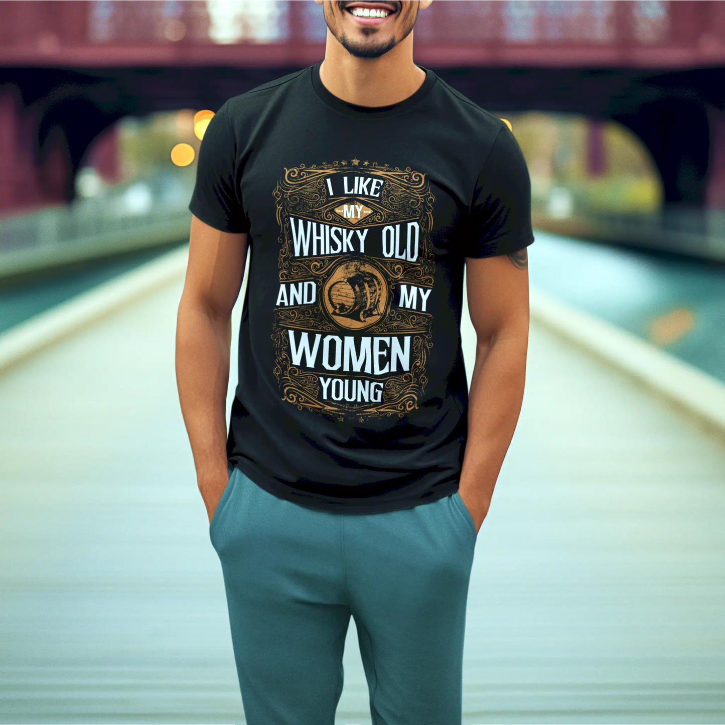 Black t-shirt with bold typography “Less Talk, More Whiskey” – Μαύρο t-shirt με έντονη τυπογραφία “Less Talk, More Whiskey