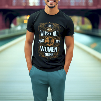 Black t-shirt with bold typography “Less Talk, More Whiskey” – Μαύρο t-shirt με έντονη τυπογραφία “Less Talk, More Whiskey