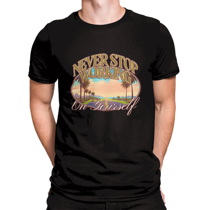 Black t-shirt with inspiring road to self-growth design – Μαύρο μπλουζάκι με σχέδιο δρόμου για αυτοβελτίωση