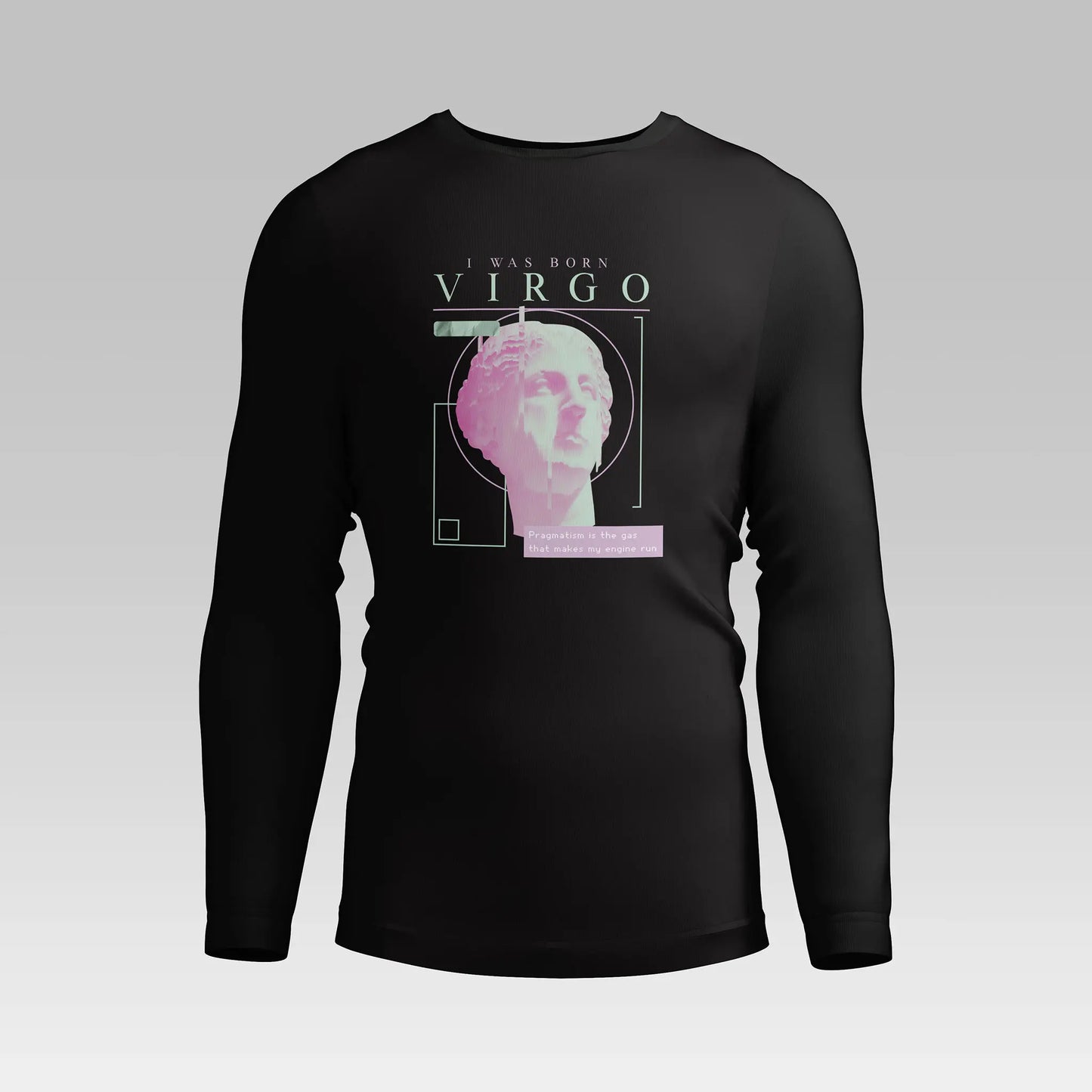 Black unisex analytical Virgo wear with long sleeves and detailed message about methodical nature and precision / Μαύρο αναλυτικό ρούχο Παρθένου με μακριά μανίκια και λεπτομερές μήνυμα για μεθοδική φύση και ακρίβεια