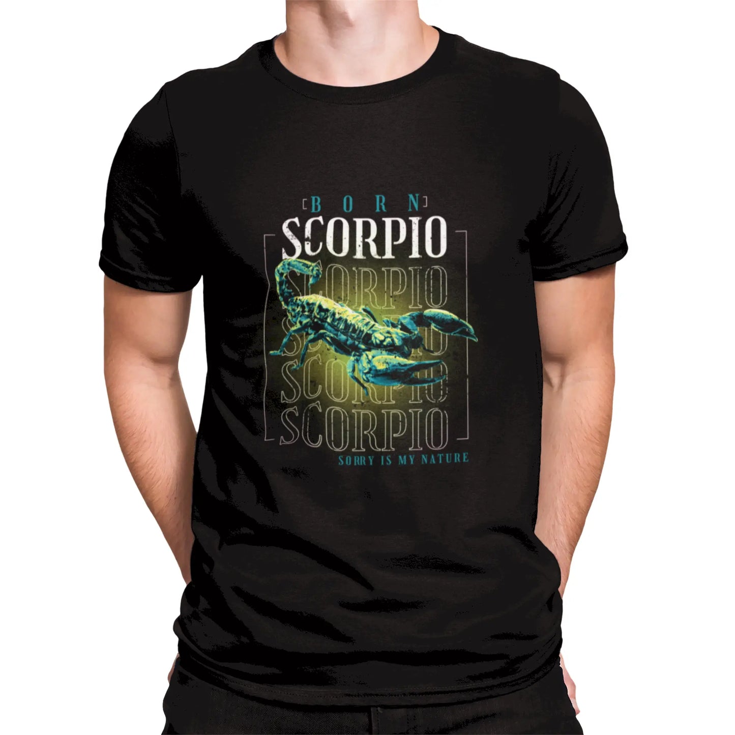 Black water sign tshirt with powerful typography emphasizing Scorpio's intense and passionate nature / Μαύρο water sign μπλουζάκι με δυνατή τυπογραφία που δίνει έμφαση στην έντονη και παθιασμένη φύση του Σκορπιού