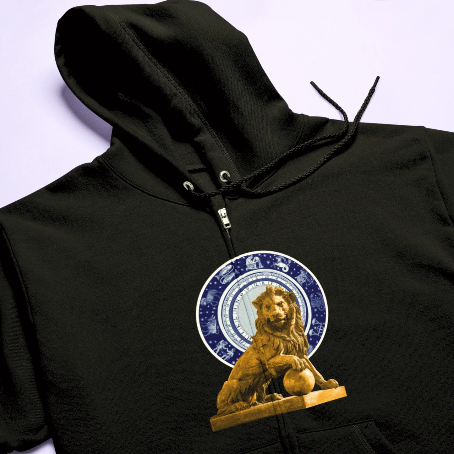 Black zip hoodie Leo zodiac golden lion design – Μαύρη ζακέτα κουκούλα Λέων με χρυσό λιοντάρι