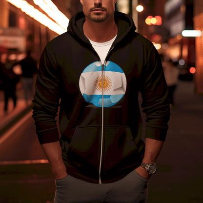Black zip hoodie with bold Argentina soccer design – Μαύρη ζακέτα με τολμηρό σχέδιο ποδοσφαίρου Αργεντινής