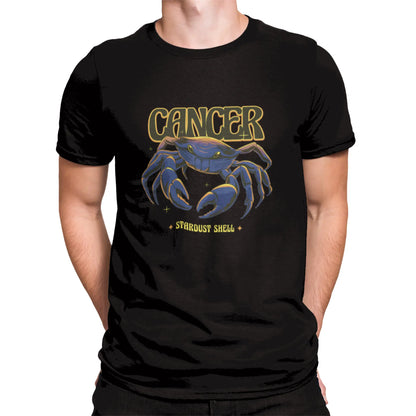 Bold Cancer sign black tee featuring starry crab artwork | Μαύρο t-shirt με έντονο καβούρι ζώδιο Καρκίνος με αστρικό φόντο