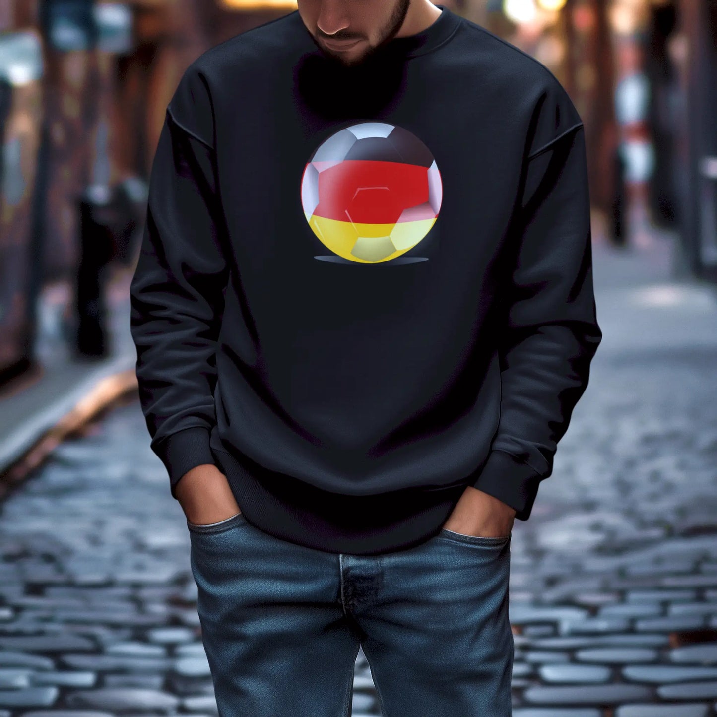 Bold Germany flag ball design on black sweatshirt – classic and intense.
Τολμηρό σχέδιο μπάλας σημαίας Γερμανίας σε μαύρο sweatshirt – κλασικό και έντονο.