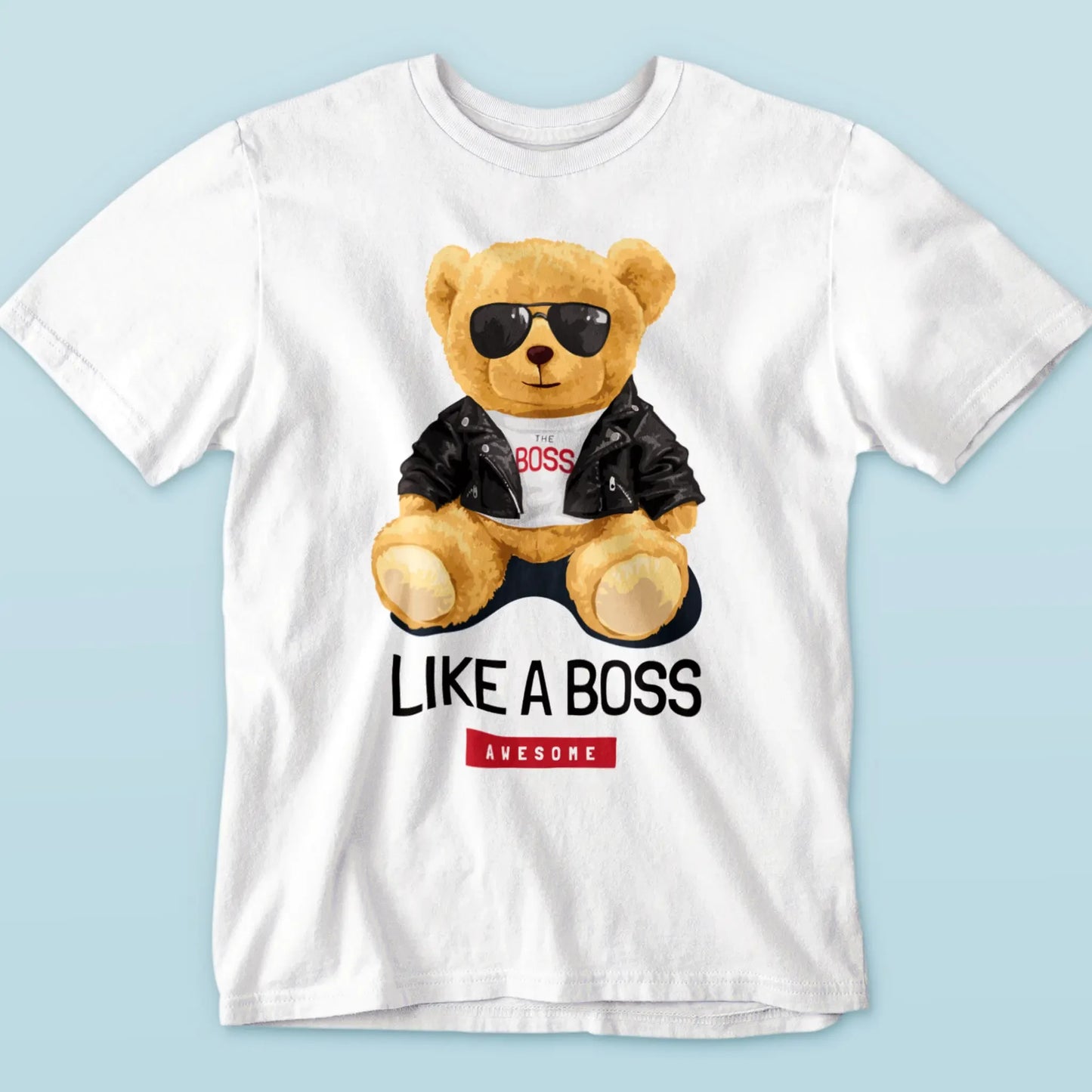 Boss-style bear illustration on trendy white tee – Εικονογράφηση αρκούδου τύπου αφεντικό σε μοντέρνα λευκή μπλούζα_result