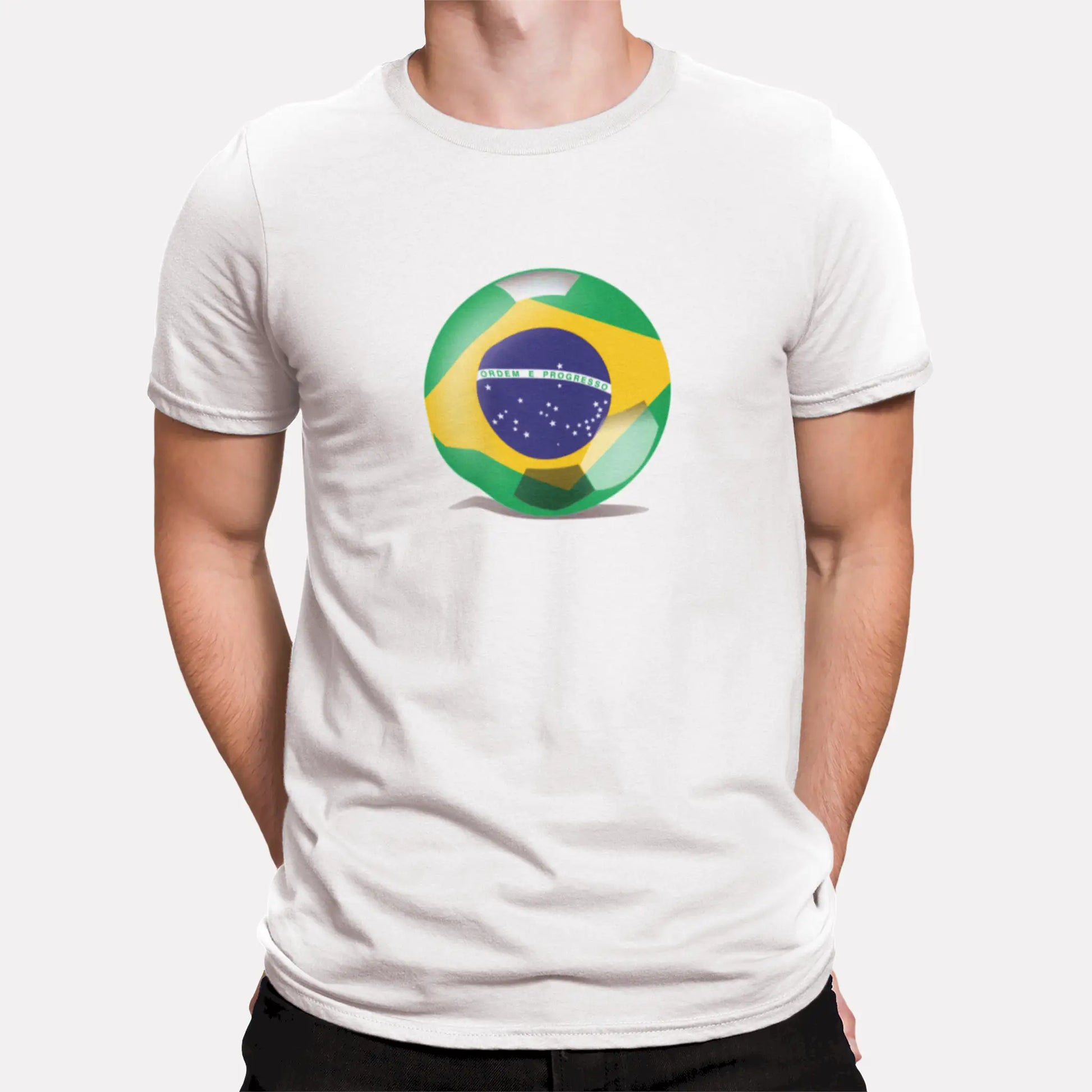 Brazil flag in football design with vivid colors on white tee – Σημαία Βραζιλίας σε ποδοσφαιρικό σχέδιο με ζωντανά χρώματα σε λευκό μπλουζάκι