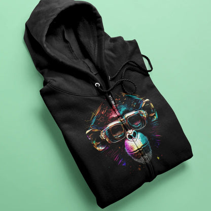 Casual black zip hoodie with a retro print that adds a playful statement to any outfit. — Καθημερινή μαύρη ζακέτα με κουκούλα με ένα ρετρό τύπωμα που προσθέτει μια παιχνιδιάρικη δήλωση σε κάθε ντύσιμο