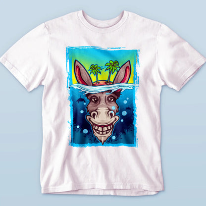 Casual white t-shirt featuring a donkey and sarcastic message – Καθημερινό λευκό μπλουζάκι με γάιδαρο και σαρκαστικό μήνυμα
