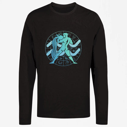 Celestial Aquarius black long sleeve tee – Μαύρο μακρυμάνικο μπλουζάκι με κοσμική αύρα Υδροχόου για αυθεντικό streetwear