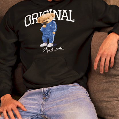 Classic black hoodie with urban bear illustration – Κλασικό μαύρο hoodie με σχέδιο αστικού αρκούδου
