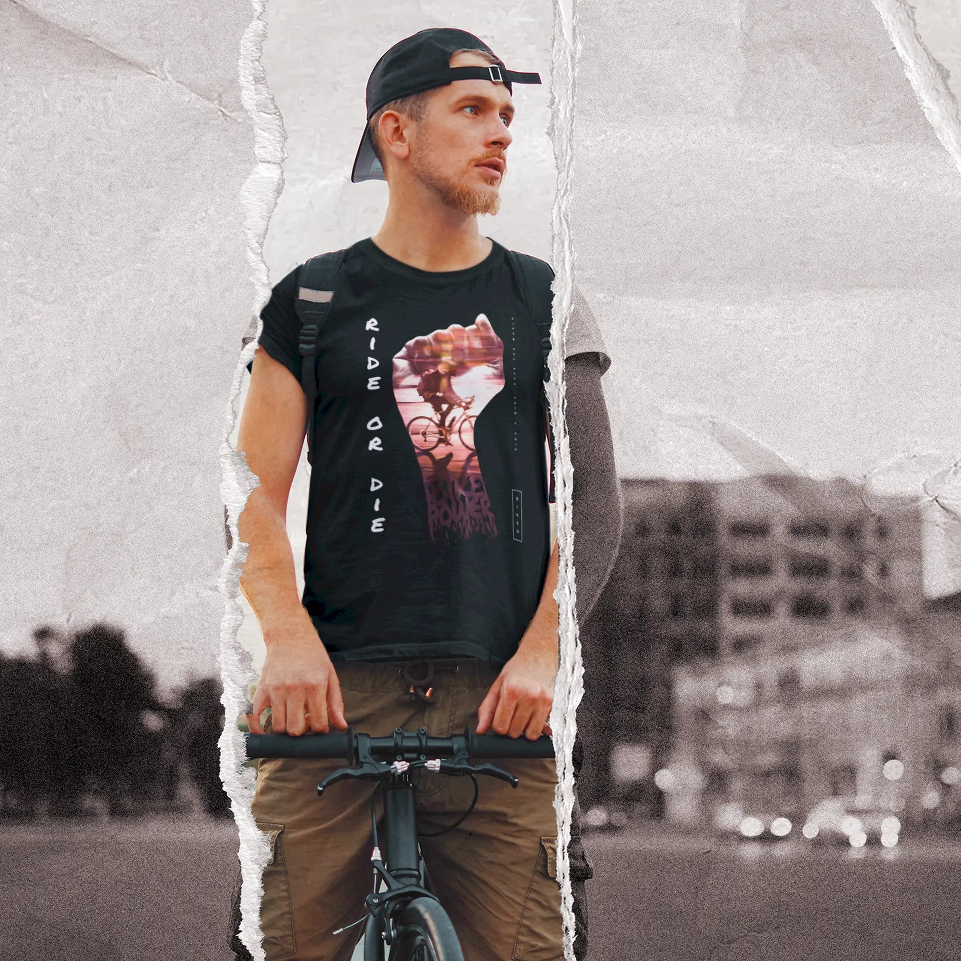 Clean black bicycle shirt featuring dynamic cyclist artwork - ποδήλατο fashion για urban bike lovers και cycling community members