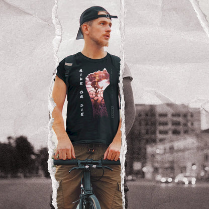 Clean black bicycle shirt featuring dynamic cyclist artwork - ποδήλατο fashion για urban bike lovers και cycling community members