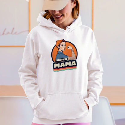 Clean white canvas printed on a white hoodie allows orange accents to illuminate message about unstoppable maternal force - Εμπνευστικό γραφιστικό σχέδιο τυπωμένο σε φούτερ με κουκούλα που απεικονίζει την ασταμάτητη μητρική δύναμη