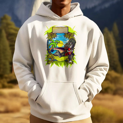 Clean white graphic hoodie focusing on the premium watercolor print details. — Καθαρό λευκό graphic hoodie με έμφαση στις premium λεπτομέρειες του τυπώματος με εφέ watercolor