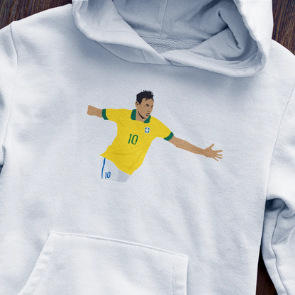 Clean white hoodie showcasing the expressive Neymar Jr. face design. | Εντυπωσιακή λευκή φούτερ κουκούλα με εκφραστικό σύνδεσμο προσώπου Neymar Jr.