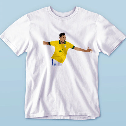 Clean white tee with Neymar Jr. iconic face in stylish vector format. | Καθαρό λευκό μπλουζάκι με εμβληματικό πρόσωπο Neymar Jr. σε στυλ vector.