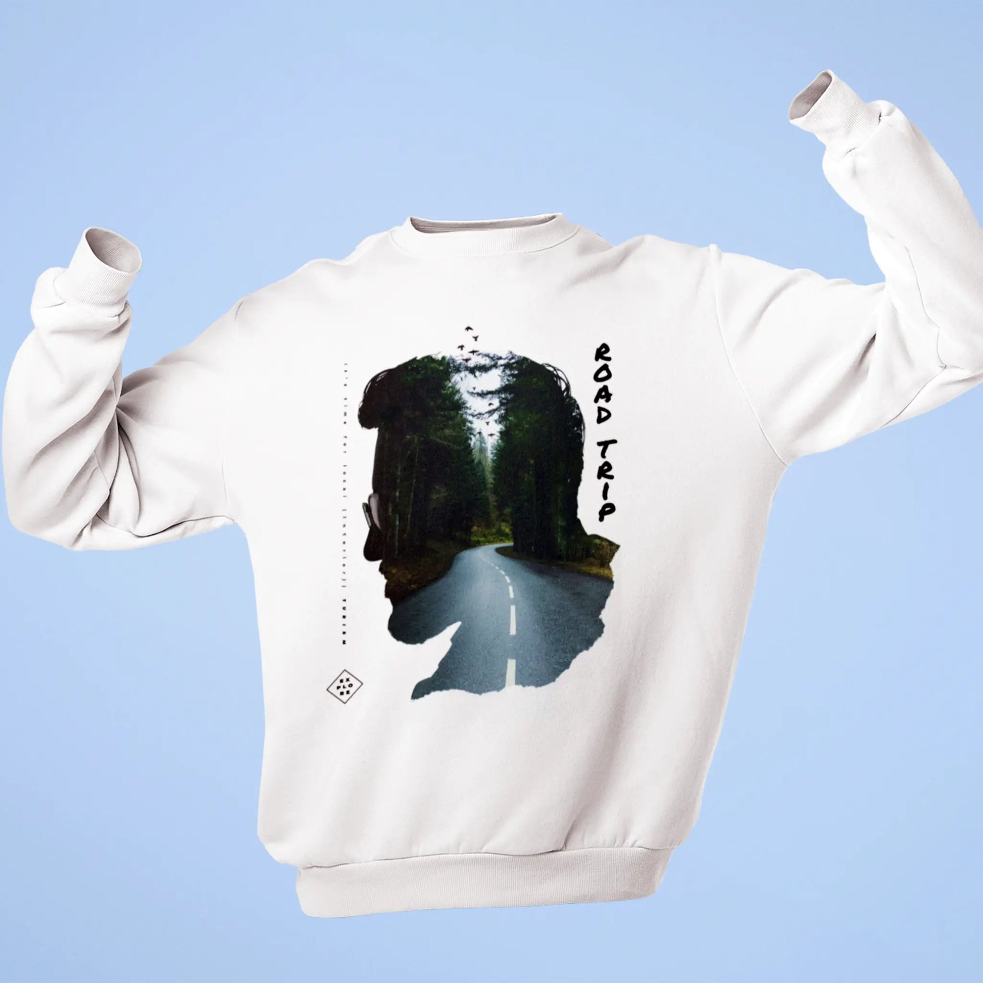 Clean white wilderness sweatshirt featuring birds και trees - φύση και δάσος σε λευκό φούτερ για nature inspired fashion lovers