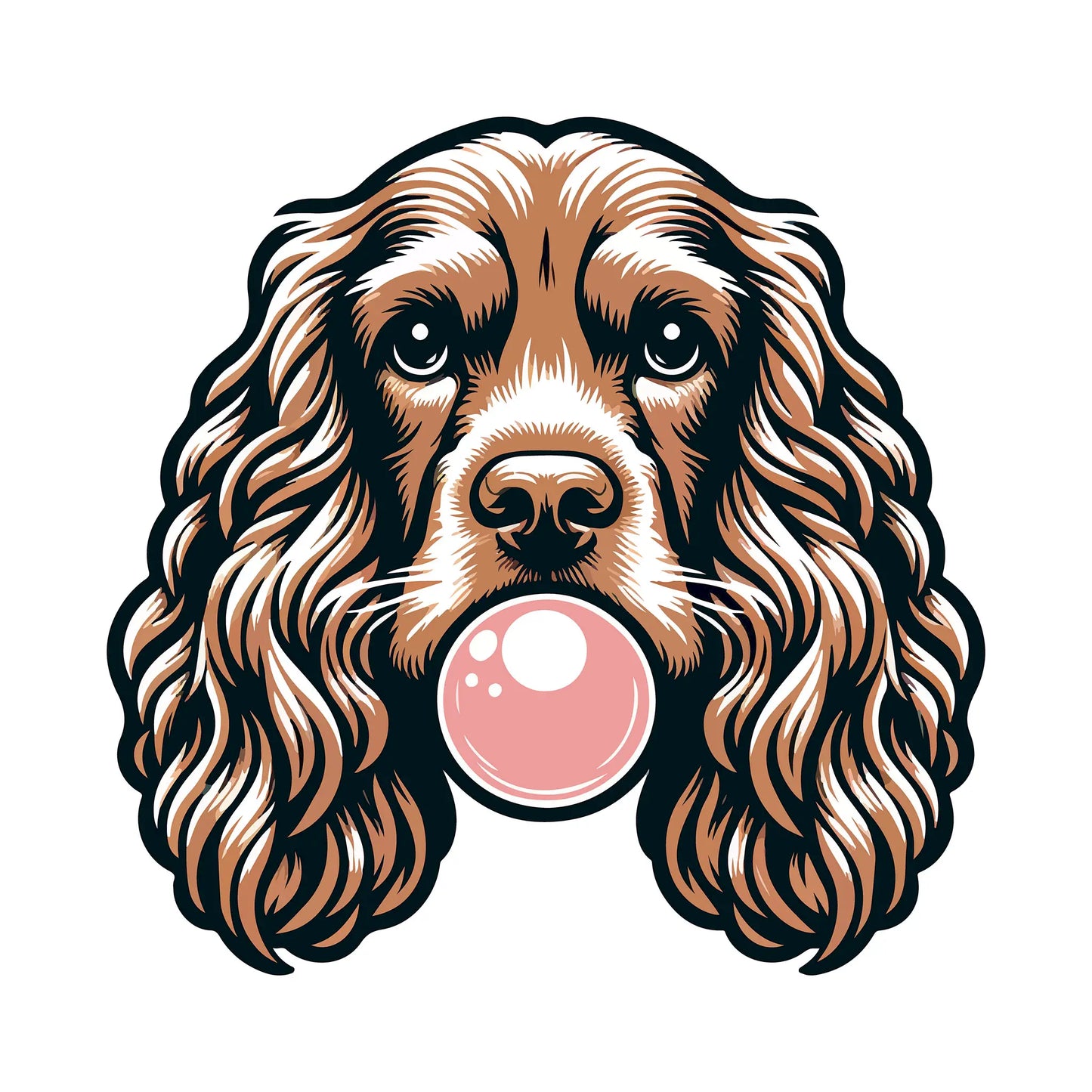 Cocker spaniel dog blowing pink bubblegum bubble - κόκερ σπάνιελ σκύλος φουσκώνει ροζ τσίχλα curly coat flowing hair cute eyes
