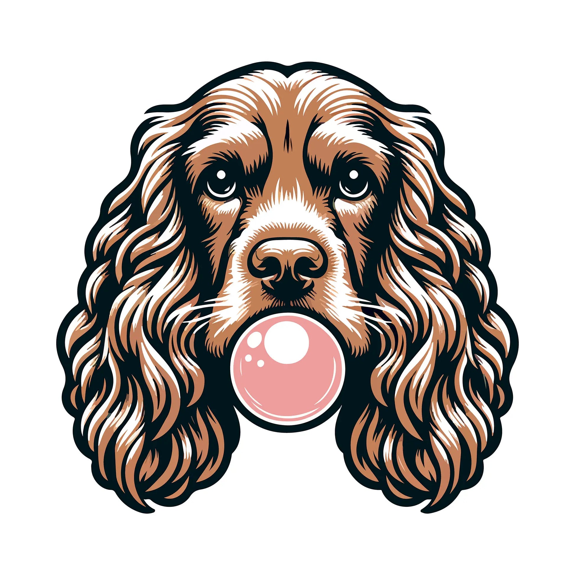 Cocker spaniel dog blowing pink bubblegum bubble - κόκερ σπάνιελ σκύλος φουσκώνει ροζ τσίχλα curly coat flowing hair cute eyes