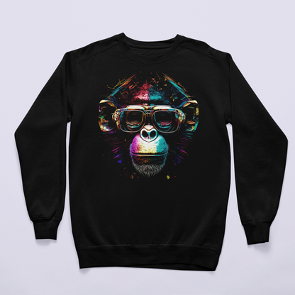 Comfortable black crewneck sweatshirt featuring a funny halftone gorilla print. — Άνετο μαύρο φούτερ λαιμόκοψη που φέρει ένα χιουμοριστικό τύπωμα γορίλα halftone