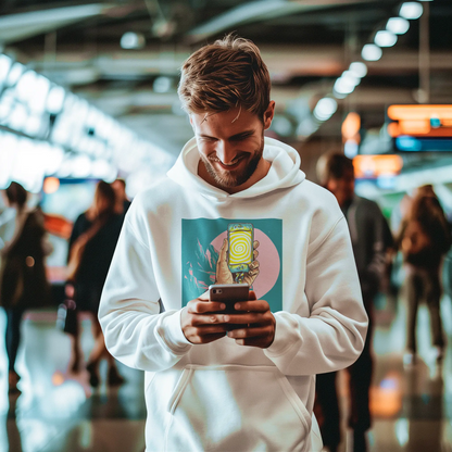 Comfortable hoodie σε λευκό with technology addiction commentary - Φούτερ με σχόλιο τεχνολογικού εθισμού