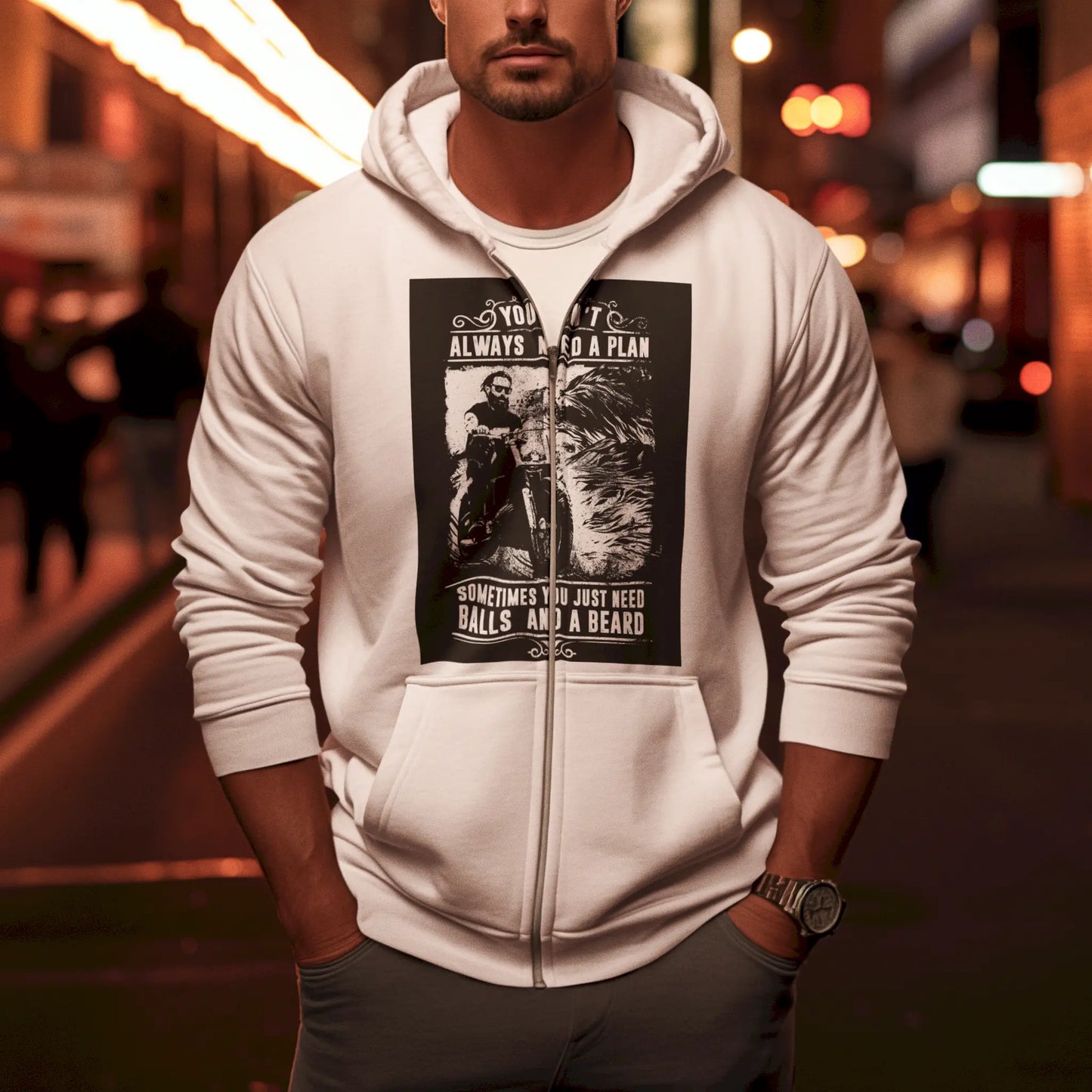 Comfortable white zip hoodie with rebel philosophy - Άνετο λευκό zip hoodie με rebel φιλοσοφία για adaptable badass style