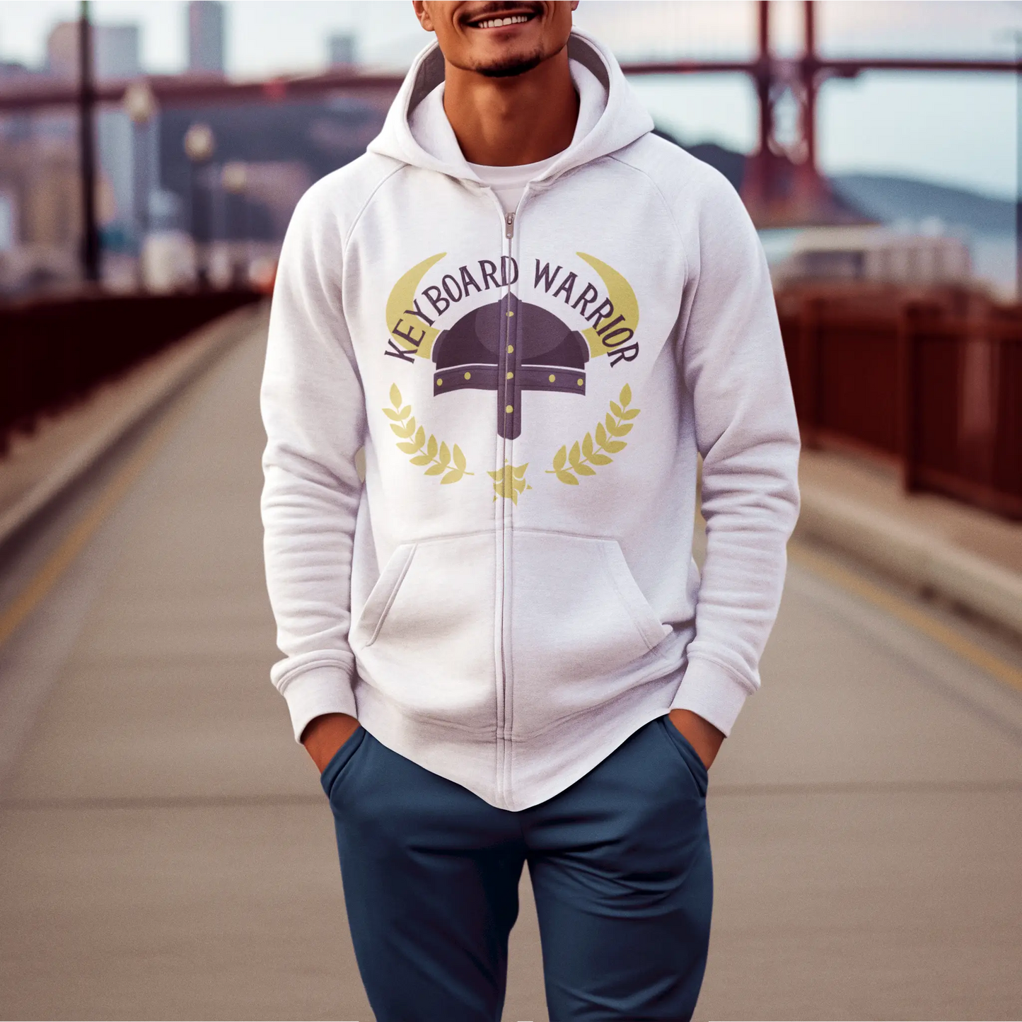 Comfortable white zip hoodie with victory theme - Άνετο λευκό zip hoodie με θέμα νίκης για adaptable gaming fashion