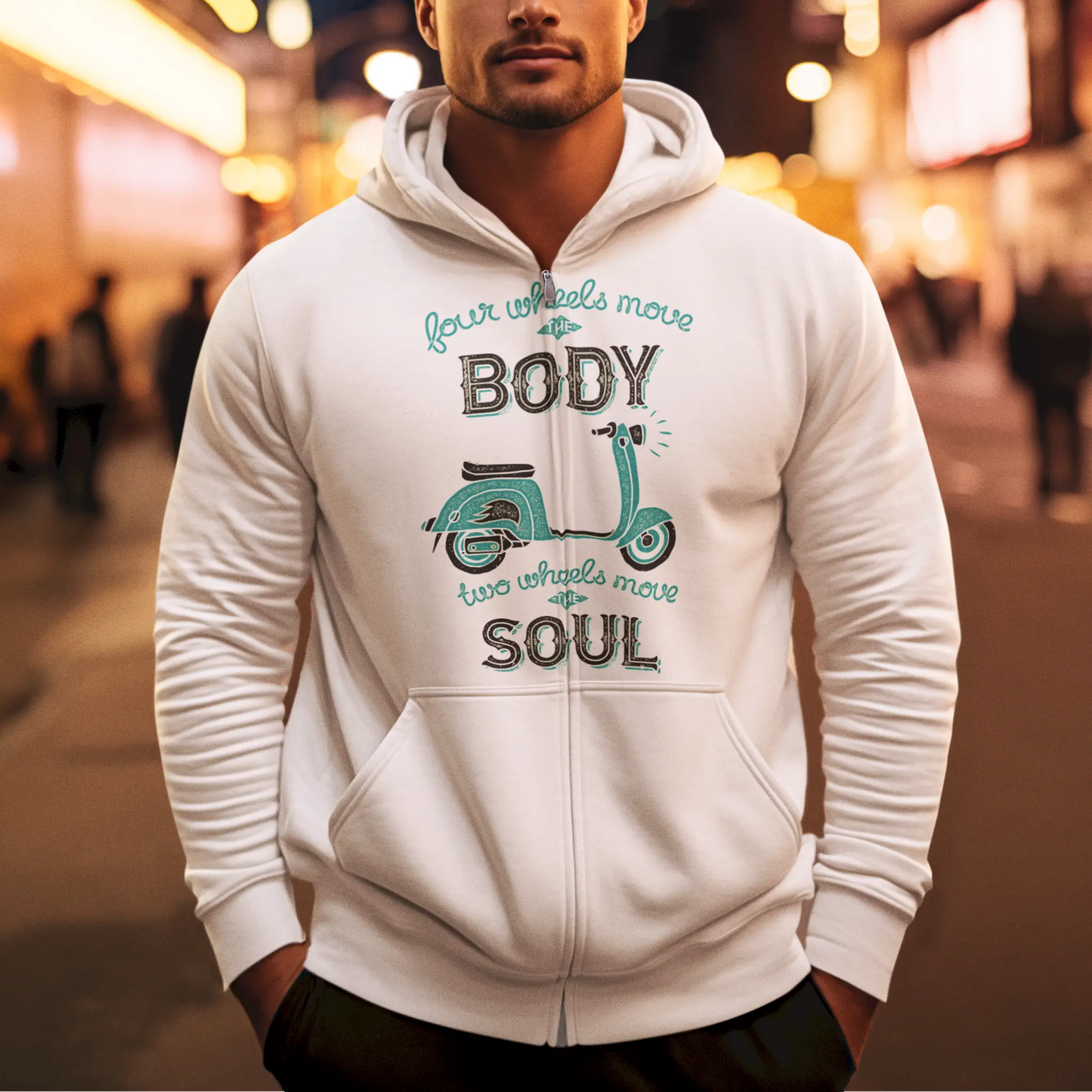 Comfortable zip hoodie σε λευκό with motivational rider artwork - Ζακέτα με παρακινητικό design οδήγησης