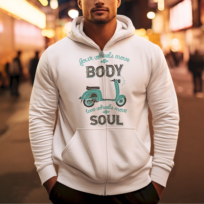 Comfortable zip hoodie σε λευκό with motivational rider artwork - Ζακέτα με παρακινητικό design οδήγησης