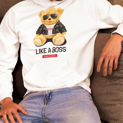 Cool bear with sunglasses on white hoodie – Κουλ αρκούδος με γυαλιά σε λευκή ζακέτα