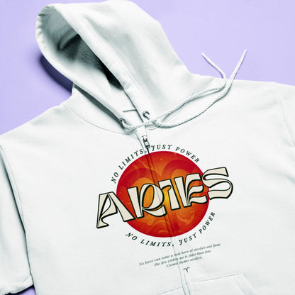 Cosmic Aries zodiac art on white zip hoodie – Λευκή ζακέτα Κριός με κοσμική ενέργεια.