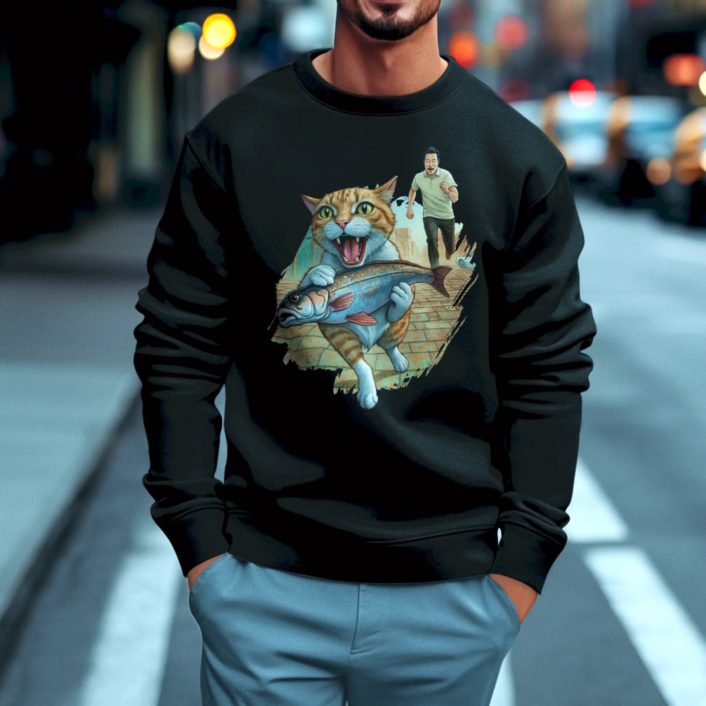 Cozy black sweatshirt with funny cat graphic perfect for casual comfort - άνετο μαύρο φούτερ με αστείο γραφικό γάτας ιδανικό για casual άνεση