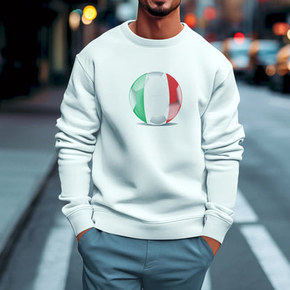 Cozy white crewneck with a centered Italy football flag design. | Ζεστό λευκό crewneck με κεντρικό σχέδιο Ιταλικής ποδοσφαιρικής σημαίας.