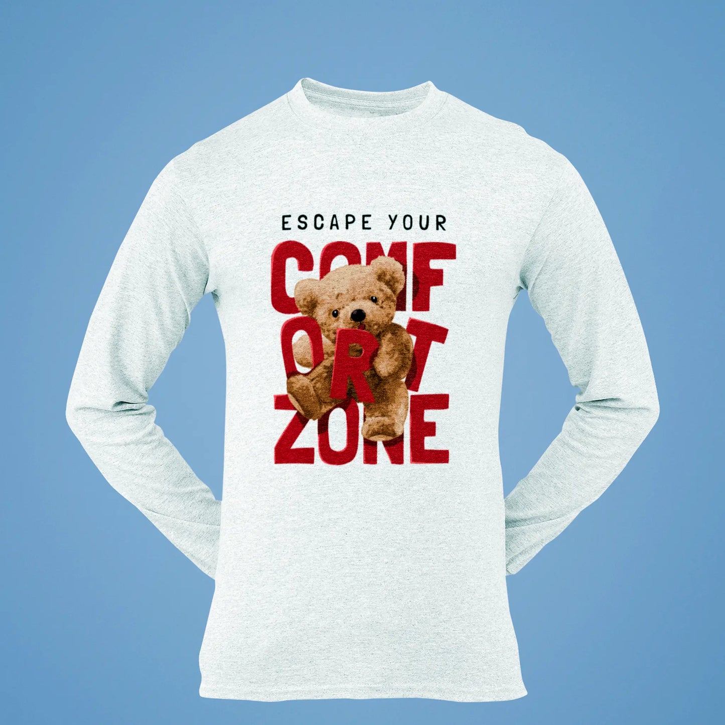 Cozy white long sleeve with adorable bear motivational design – Άνετο λευκό μακρυμάνικο με αξιολάτρευτο αρκούδι εμπνευστικό design