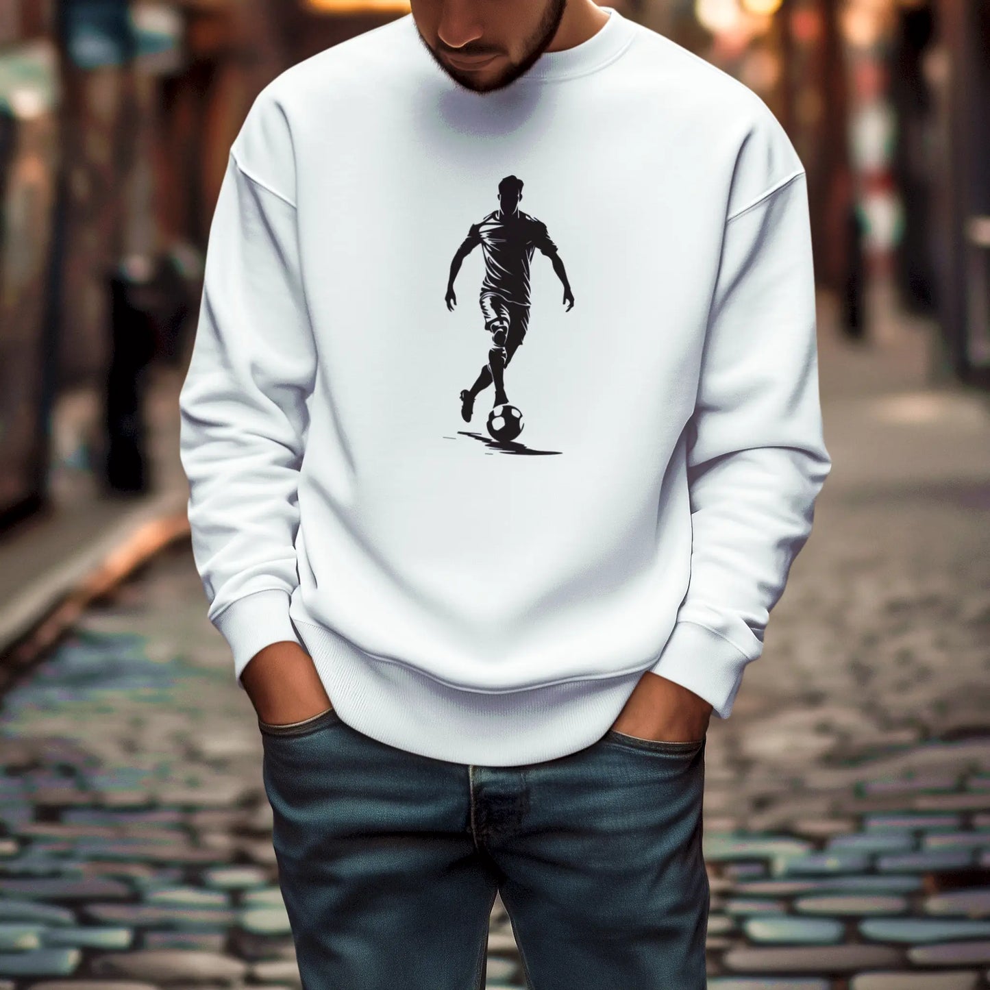 Cozy white sweatshirt celebrating football technique - warmth που ενώνει comfort με passion