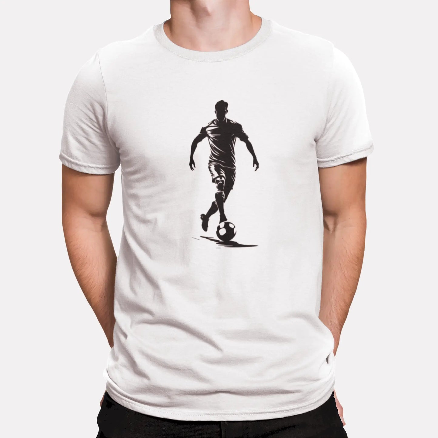 Crisp cotton white tee featuring skilled player in motion - το must-have για every football fanatic