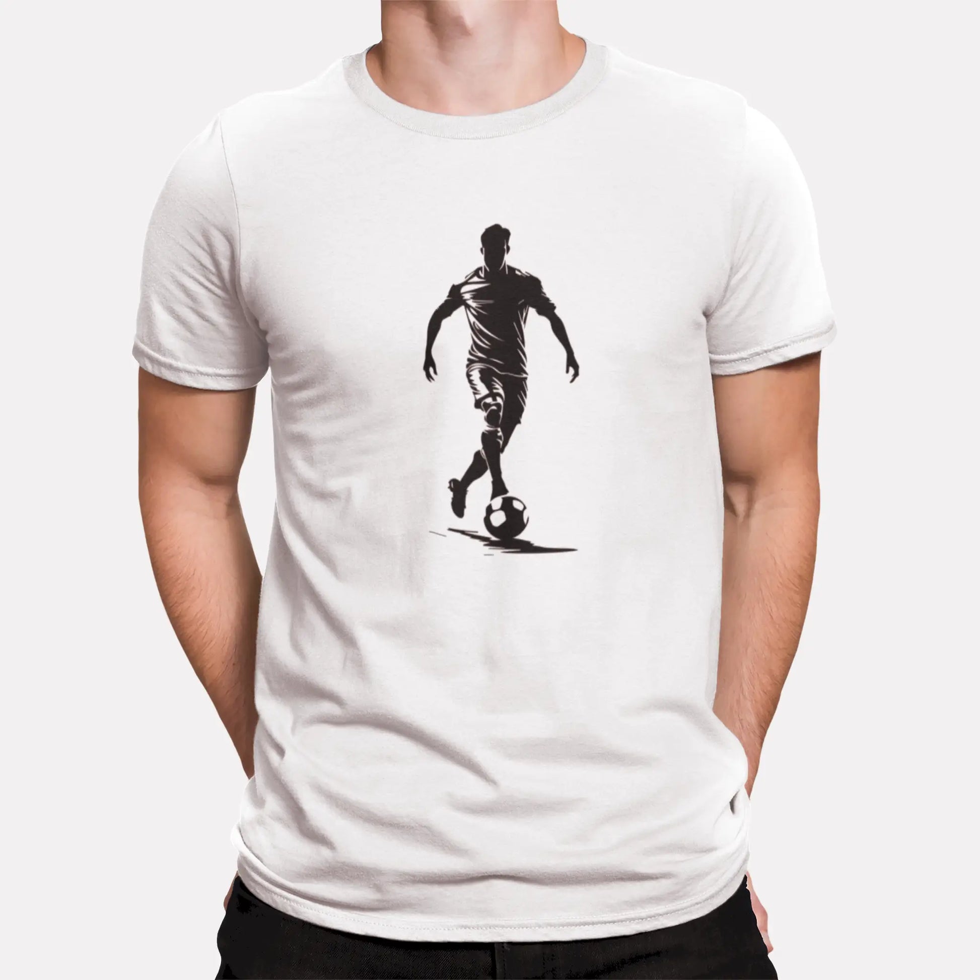 Crisp cotton white tee featuring skilled player in motion - το must-have για every football fanatic