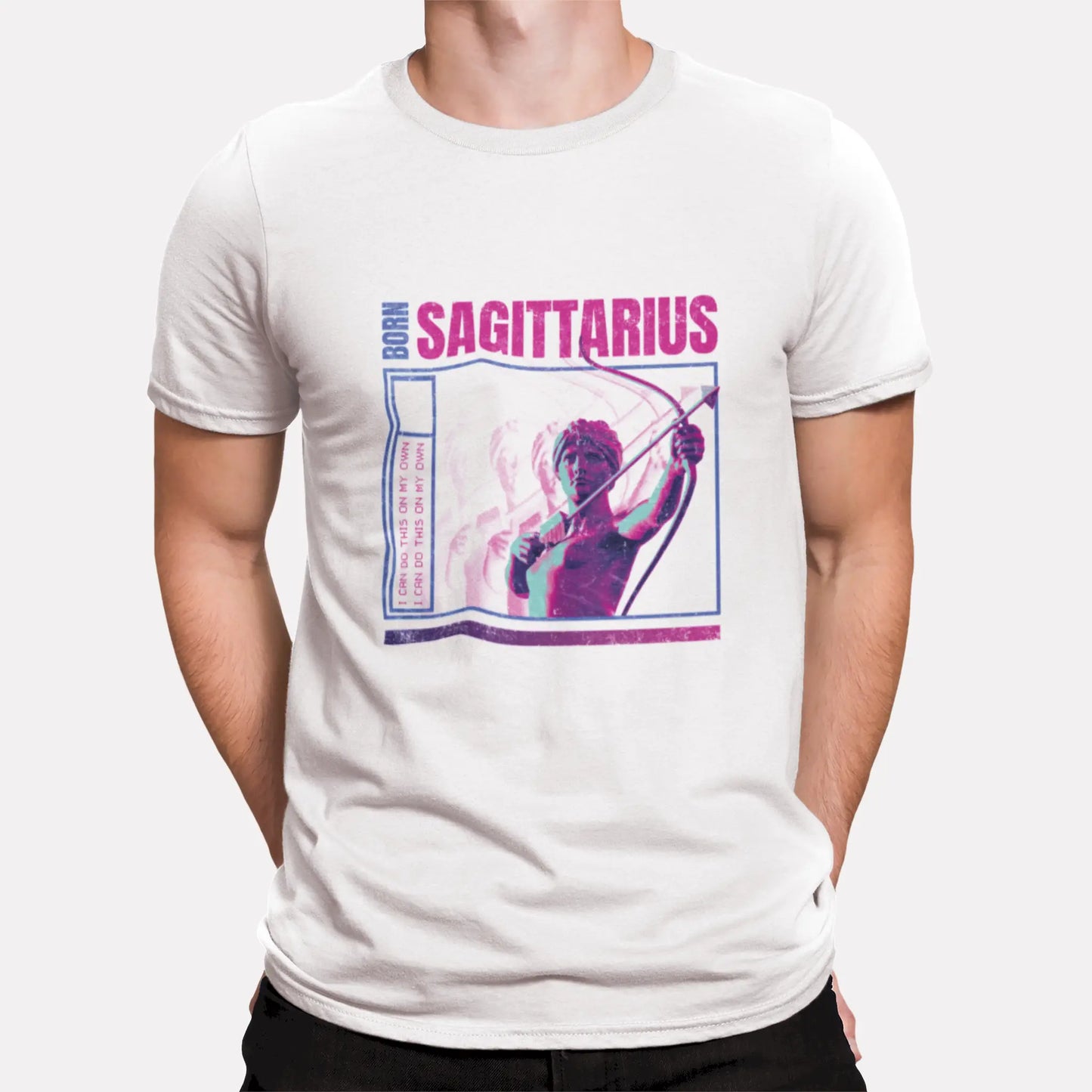 Crisp white Sagittarius zodiac tee featuring minimalist design with bold identity statement for travelers / Πράσινο λευκό μπλουζάκι ζώδιο Τοξότη με μινιμαλιστικό σχέδιο και τολμηρή δήλωση ταυτότητας για ταξιδευτές