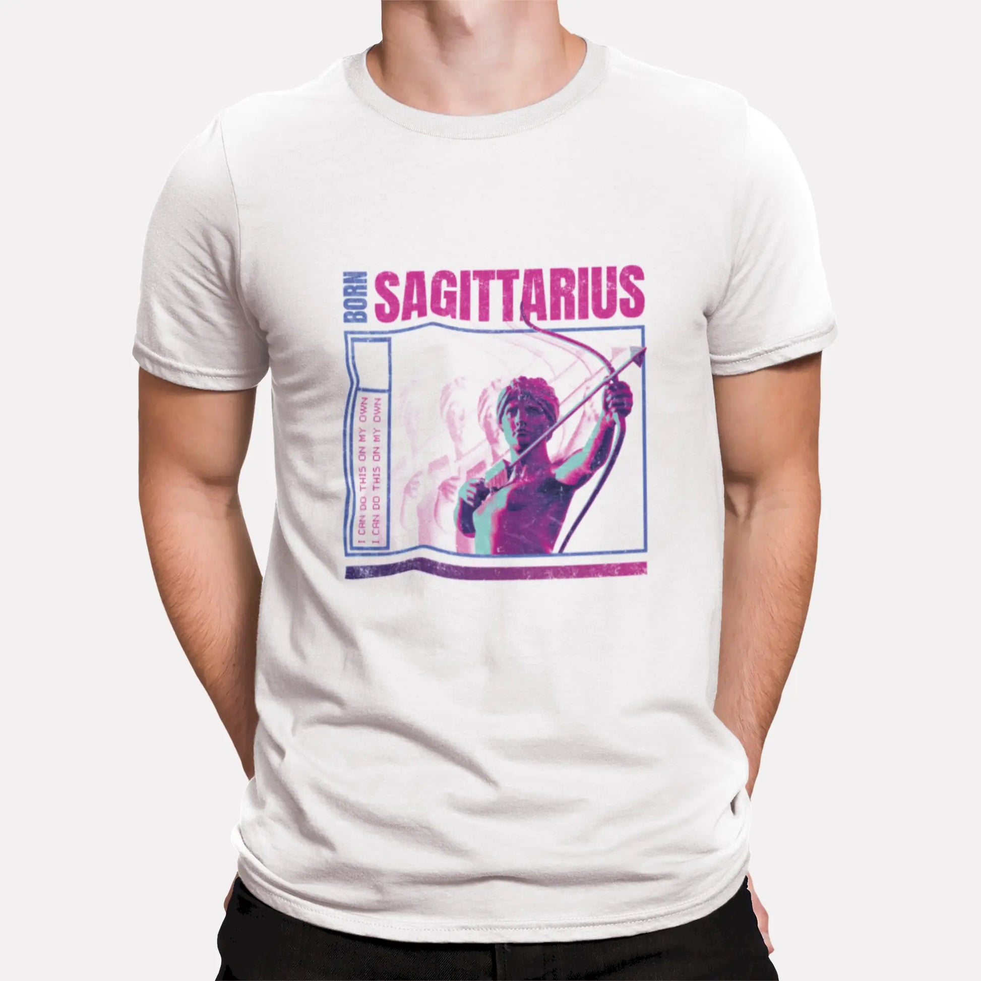 Crisp white Sagittarius zodiac tee featuring minimalist design with bold identity statement for travelers / Πράσινο λευκό μπλουζάκι ζώδιο Τοξότη με μινιμαλιστικό σχέδιο και τολμηρή δήλωση ταυτότητας για ταξιδευτές