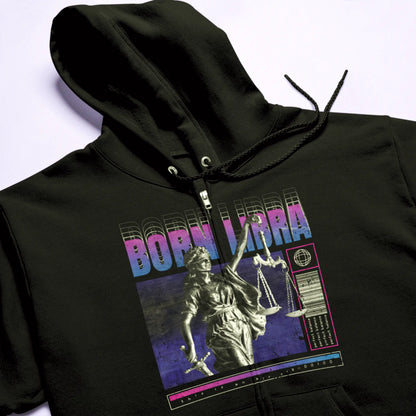 Dark Libra zip-up hoodie featuring elegant design and text about balance and scales symbolism / Σκούρη ζακέτα Ζυγός με κομψό σχέδιο και κείμενο για ισορροπία και συμβολισμό ζυγού