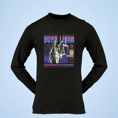 Dark Libra zodiac long sleeve featuring structured fit and repetitive typography about balance and harmony / Σκούρο μακρυμάνικο ζώδιο Ζυγός με δομημένο fit και επαναλαμβανόμενη τυπογραφία για ισορροπία και αρμονία