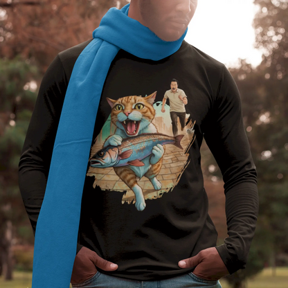 Dark long-sleeved casual wear displaying pet humor through vibrant character design - σκούρο μακρυμάνικο casual με χιούμορ κατοικιδίου μέσω ζωντανού χαρακτήρα